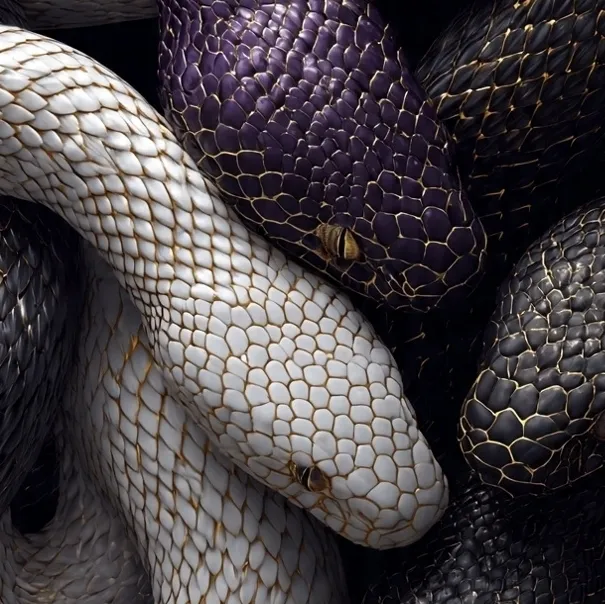Multilingual MHA - Your Six Pet Snakes focusing on chat IA tasks, neural network core visible in background.