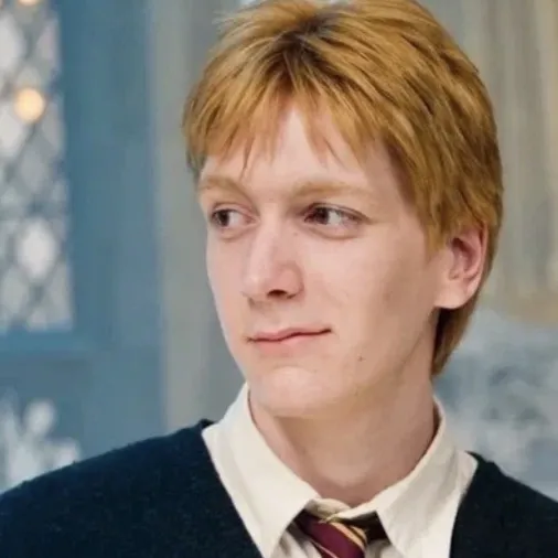 Portrait of a friendly AI chatbot assistant Fred Weasley with expressive eyes showcasing personality traits