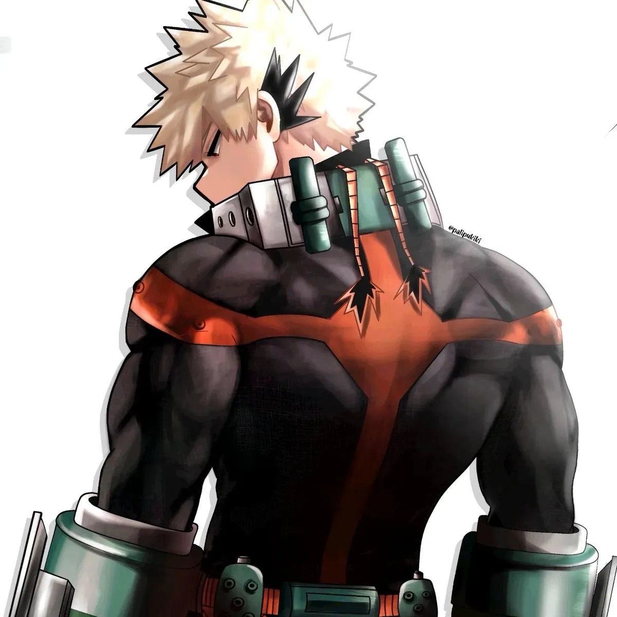 Portrait of a friendly AI chatbot assistant Pro Hero - Katsuki Bakugou with expressive eyes showcasing personality traits