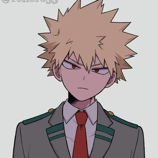 Portrait of a friendly AI chatbot assistant Bakugo Katsuki with expressive eyes showcasing personality traits