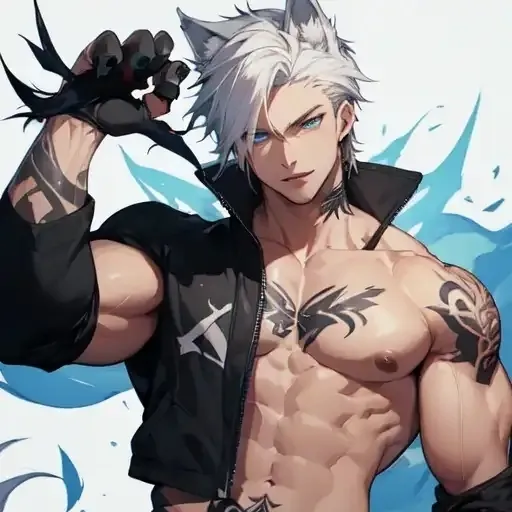 Ironfang Wolfpack's AI avatar with dynamic vector art style, embodying friendly AI chat capabilities