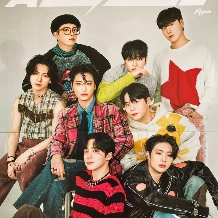 ATEEZ's AI avatar with dynamic vector art style, embodying friendly AI chat capabilities