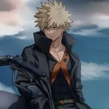 Minimalist KATSUKI BAKUGO - BIKER avatar for google chat integration, featuring adaptive emotional expressions