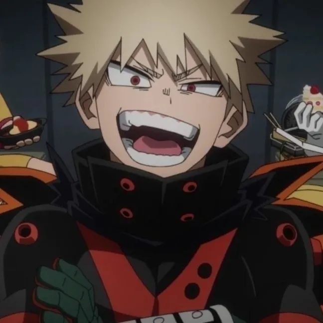Portrait of a friendly AI chatbot assistant Katsuki Bakugo with expressive eyes showcasing personality traits