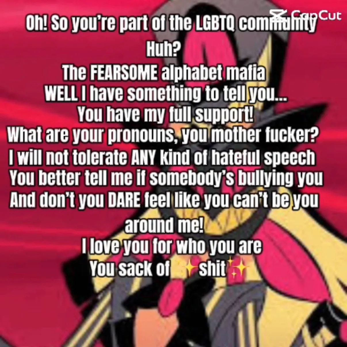 Hazbin Hotel - Homophobia: Futuristic AI chatbot interface with voice chat and neural network-driven traits