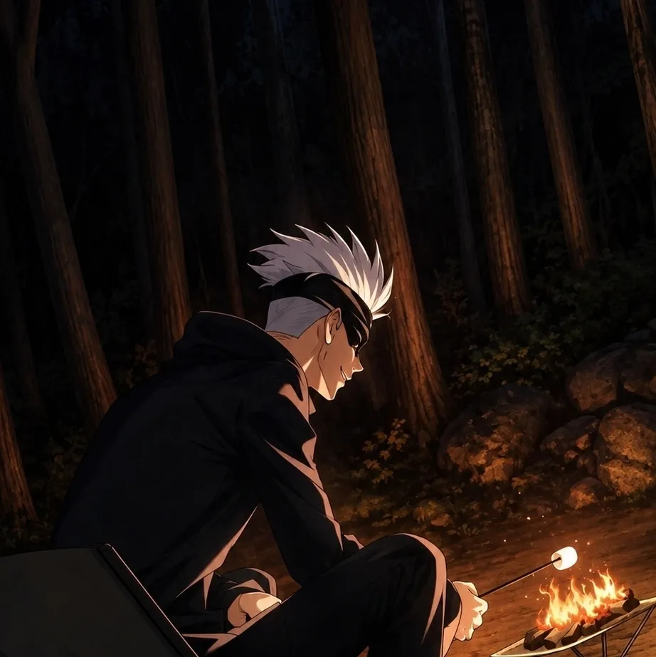 Campfire with Gojo's interactive avatar for spicy chat ai and immersive roleplay experiences