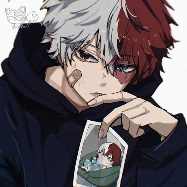 Minimalist Shoto Todoroki avatar for google chat integration, featuring adaptive emotional expressions