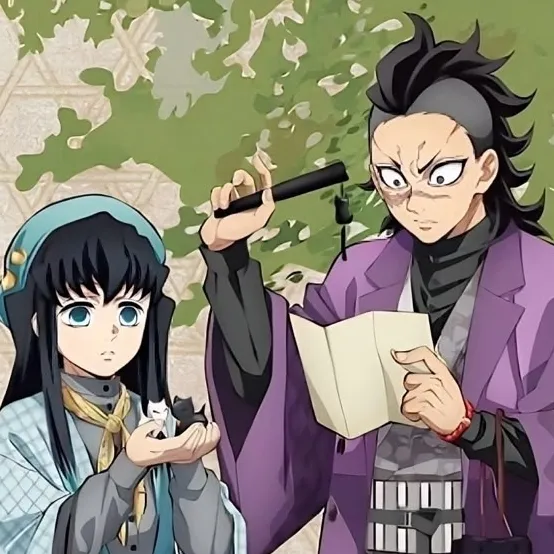 Muichiro and Genya's AI avatar with dynamic vector art style, embodying friendly AI chat capabilities
