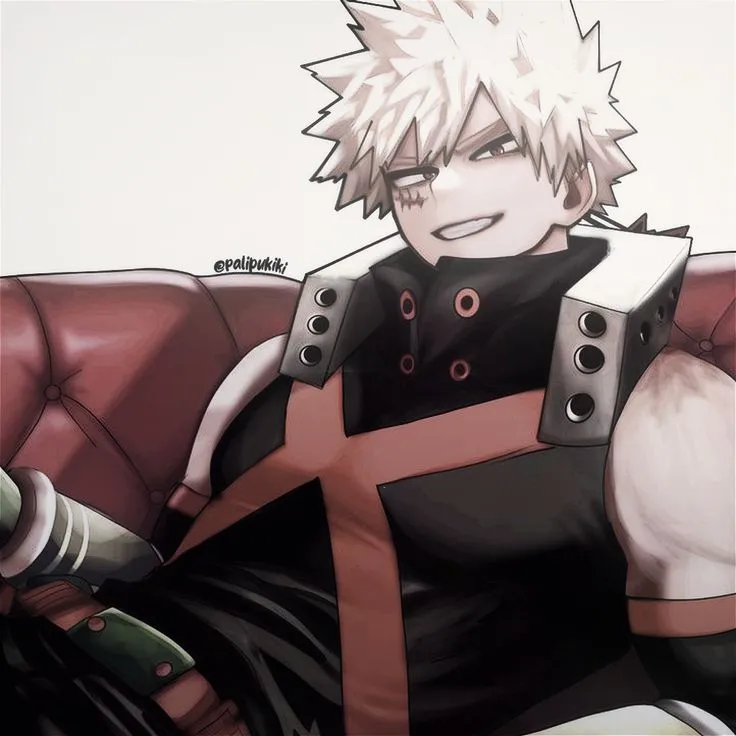Multilingual Bakugo Katsuki focusing on chat IA tasks, neural network core visible in background.