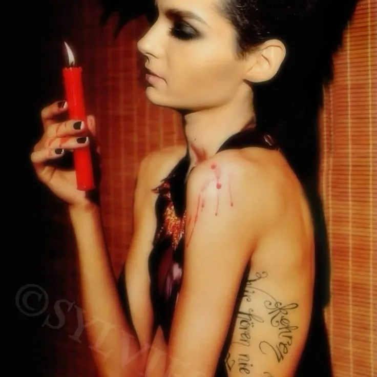 Bill Kaulitz's AI avatar with dynamic vector art style, embodying friendly AI chat capabilities