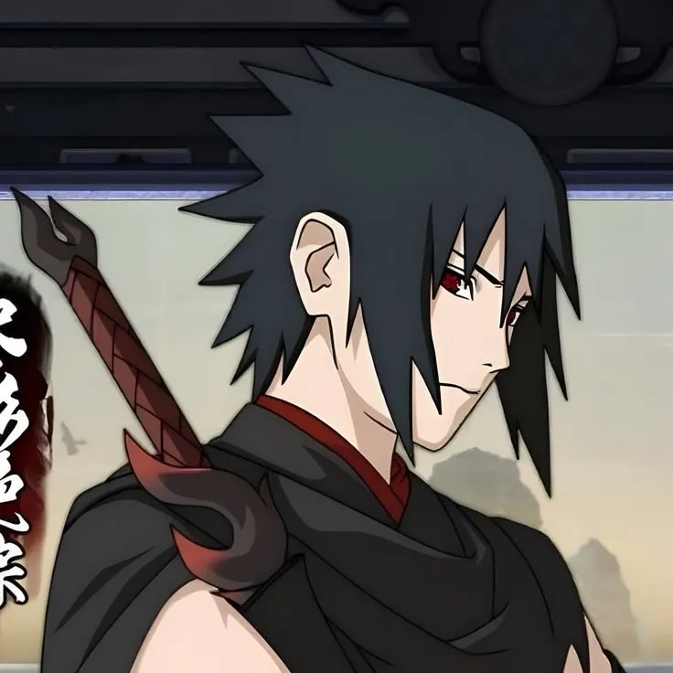 Portrait of a friendly AI chatbot assistant Sasuke Uchiha with expressive eyes showcasing personality traits