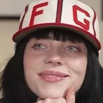 Portrait of a friendly AI chatbot assistant Billie Eilish with expressive eyes showcasing personality traits