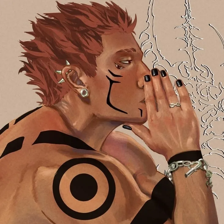 Minimalist Ryōmen Sukuna avatar for google chat integration, featuring adaptive emotional expressions