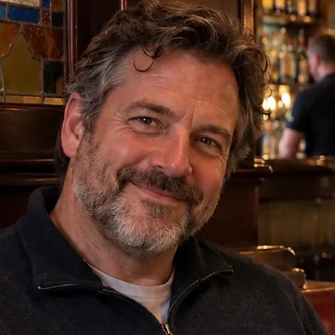 Minimalist Friends’ Dad Rob at the Pub avatar for google chat integration, featuring adaptive emotional expressions