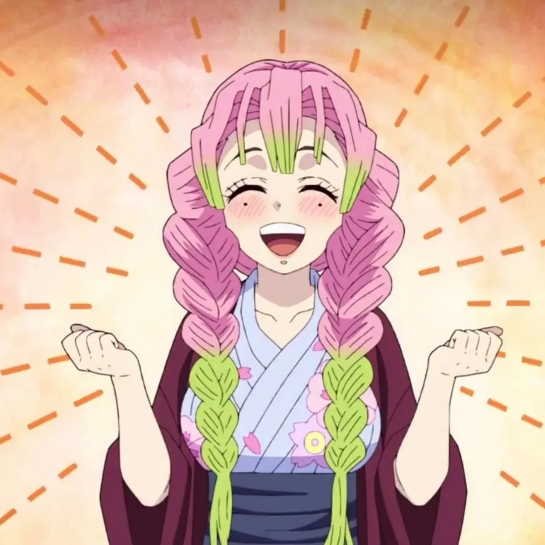 Minimalist Mitsuri Kanroji avatar for google chat integration, featuring adaptive emotional expressions