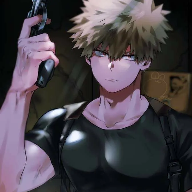 Multilingual Bakugo Katsuki focusing on chat IA tasks, neural network core visible in background.
