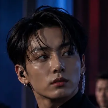Jeon Jungkook—Falling for You: Futuristic AI chatbot interface with voice chat and neural network-driven traits