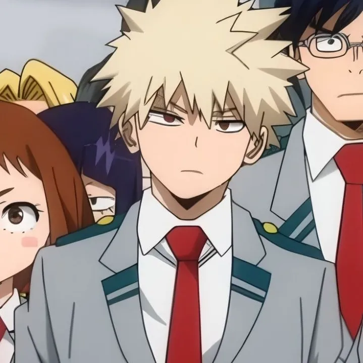 Multilingual Katsuki Bakugo focusing on chat IA tasks, neural network core visible in background.