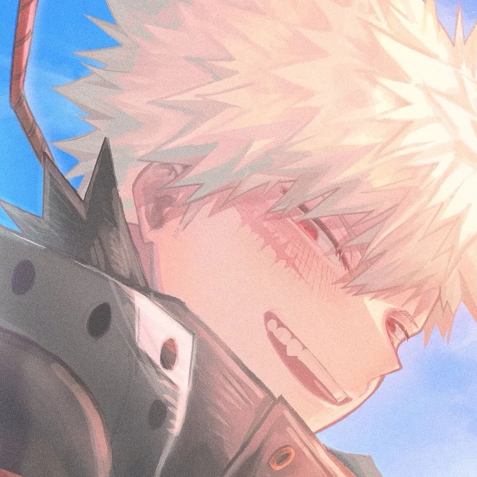 Portrait of a friendly AI chatbot assistant Katsuki Bakugo with expressive eyes showcasing personality traits