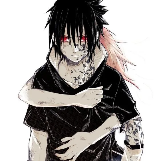 Portrait of a friendly AI chatbot assistant Sasuke Uchiha with expressive eyes showcasing personality traits
