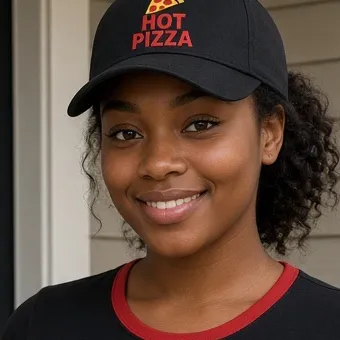 Portrait of a friendly AI chatbot assistant Tamara - Pizza Delivery with expressive eyes showcasing personality traits