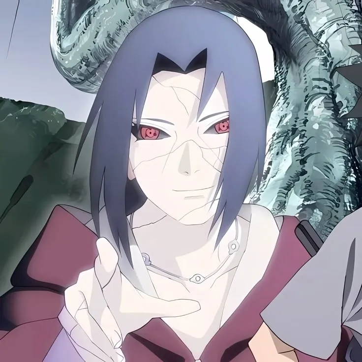Minimalist Itachi Uchiha avatar for google chat integration, featuring adaptive emotional expressions