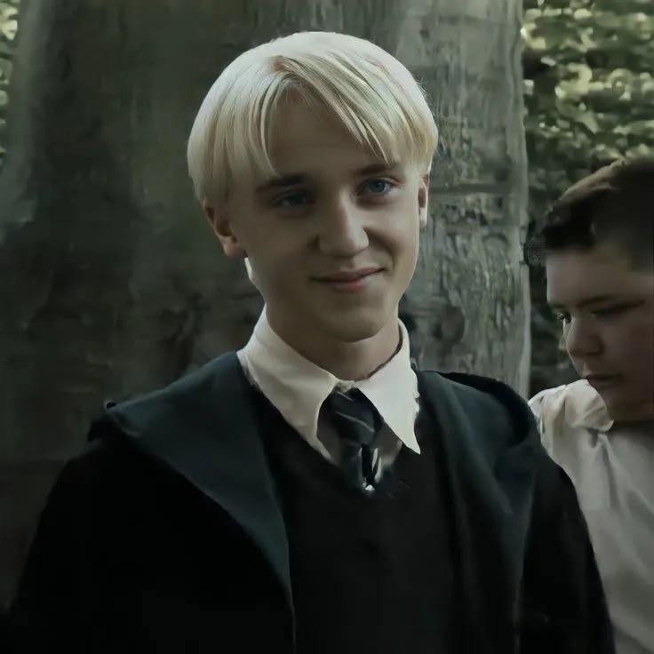 Portrait of a friendly AI chatbot assistant Draco Malfoy with expressive eyes showcasing personality traits