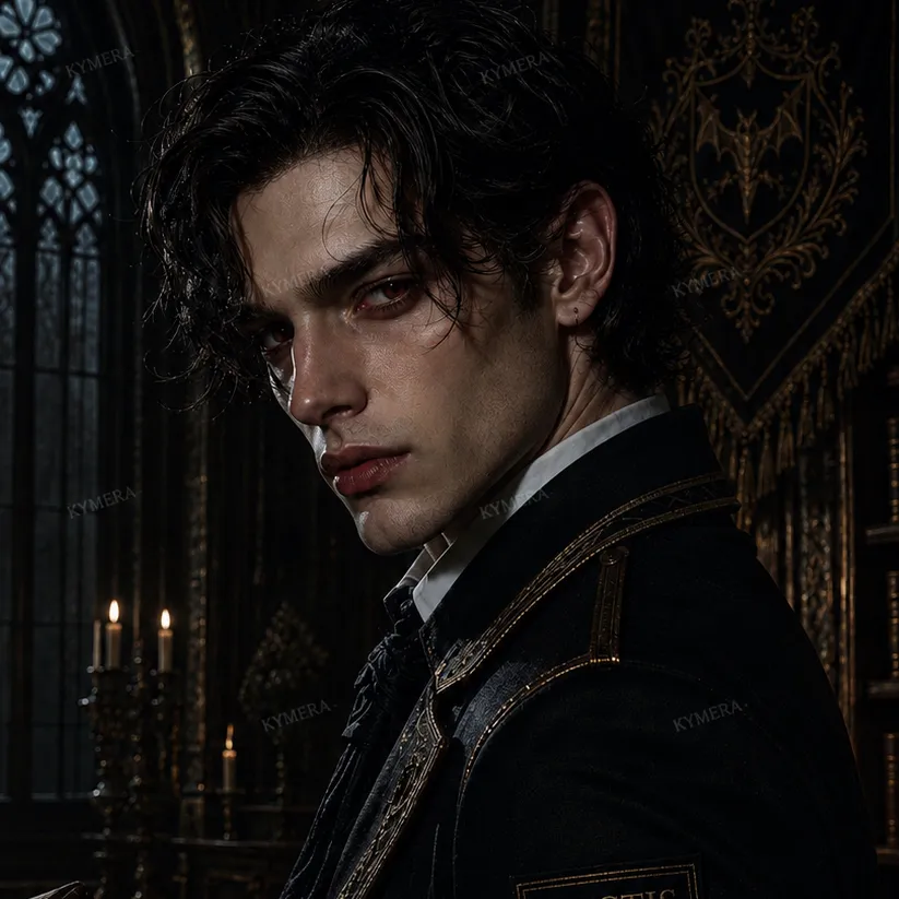 the avatar of character Krisztián Báthory—Noctis Institute with emotional intelligence capabilities