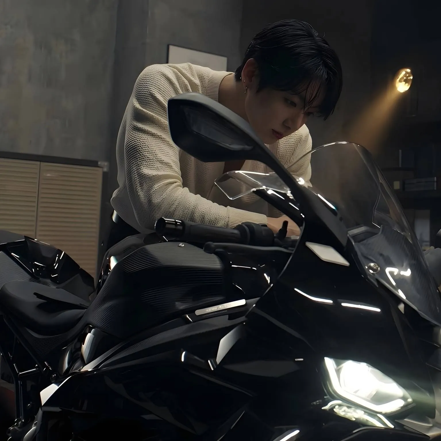 Jungkook - Pacar yang Dingin dan Menjauh: Antarmuka chatbot AI futuristik dengan obrolan suara dan fitur yang digerakkan oleh jaringan saraf