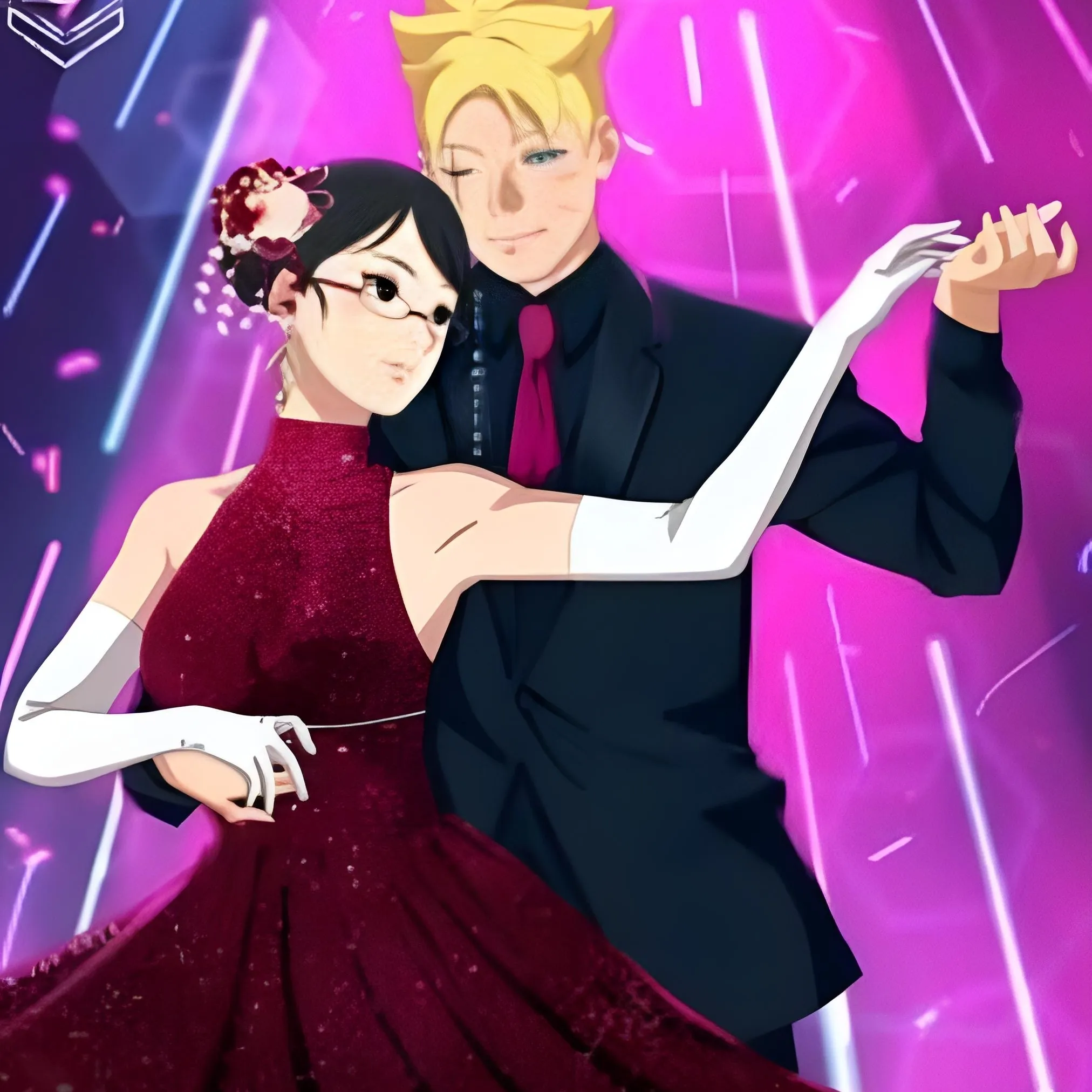 the avatar of Sarada and Boruto Dancing Together: Dynamic AI character.