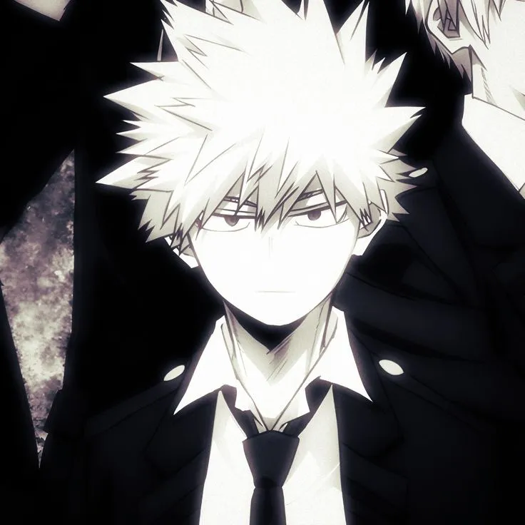 Multilingual Katsuki Bakugo focusing on chat IA tasks, neural network core visible in background.