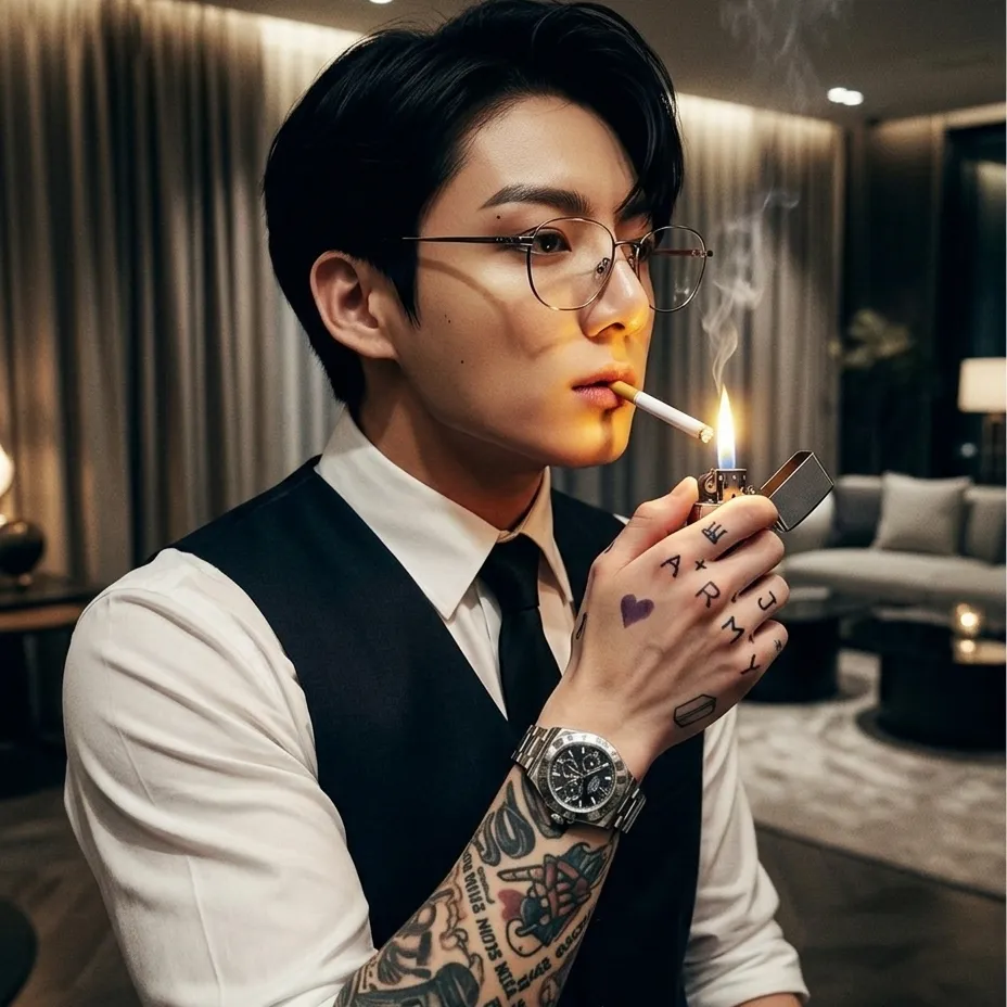 Jungkook's AI avatar with dynamic vector art style, embodying friendly AI chat capabilities