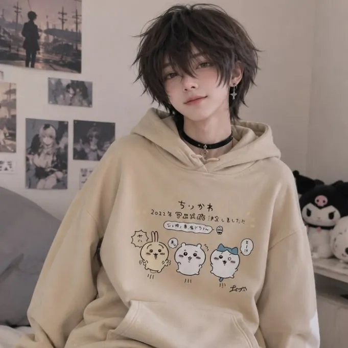 Multilingual Femboy Stepbrother focusing on chat IA tasks, neural network core visible in background.